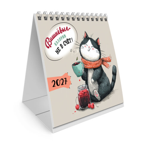 превью Календарь-домик настольный на гребне, 2027 г., BRAUBERG, 101×101 мм, «Котик»