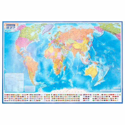 превью Карта мира политическая 199×134 см, 1:15.5М, с ламинацией, интерактивная, европодвес, BRAUBERG