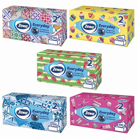 превью Салфетки косметические Zewa Everyday 6286 2х сл. в кор.100 шт.
