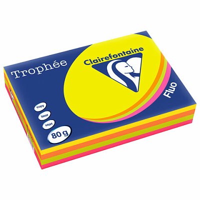 Бумага цветная CLAIREFONTAINE, А4, 80 г/м2, 500 л. (4 цвета x 125 л. ), микс неон, Франция