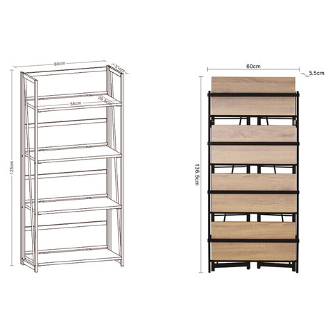 Стеллаж на металлокаркасе BRABIX «LOFT SH-001»600×300х1250 ммскладнойцвет дуб натуральный641230