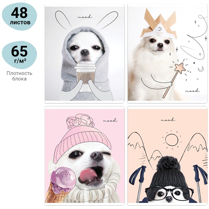 Тетрадь 48л., А5, клетка MESHU «Puppy», глянцевая ламинация
