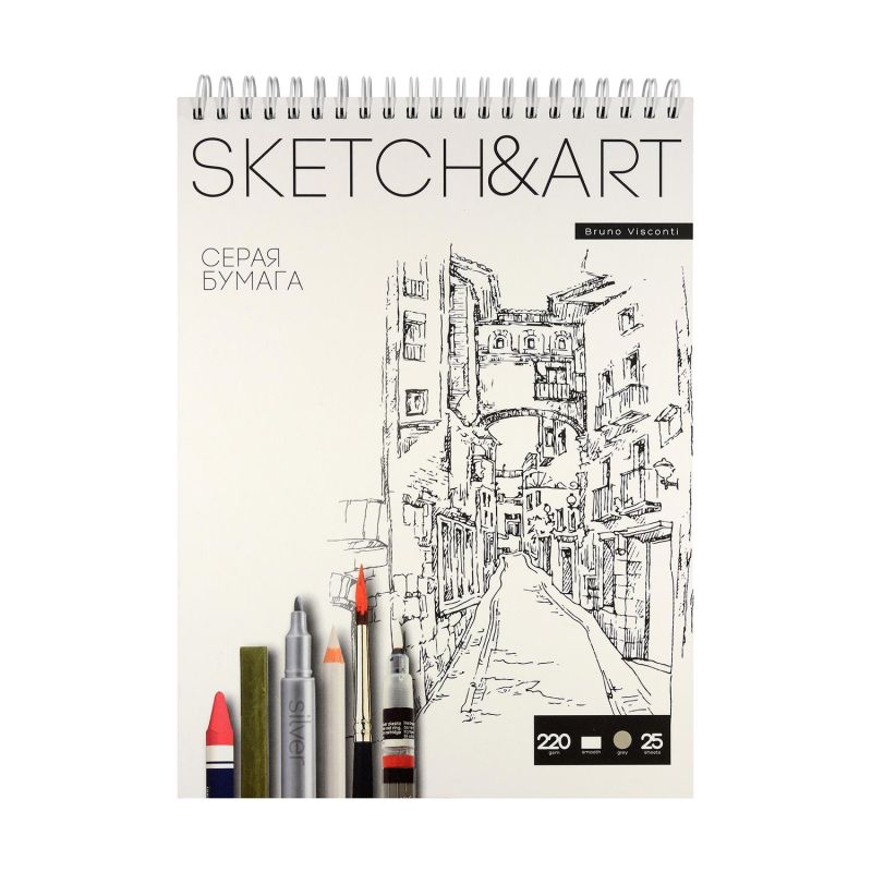 превью Скетчбук SKETCH&ART 185×250мм 25л СЕРЫЙ 220г на гребне д/скетч 1-25-563/01