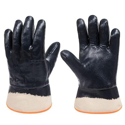 Перчатки утепленные от хим/нефтепродуктов антистатические Чибис ШНК хлопковые с нитрильным покрытием синие (размер 10, XL)