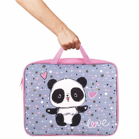 Папка на молнии с ручками BRAUBERG А4, 1 отделение, полиэстер, 80 мм, «Funny panda»