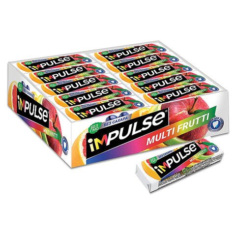 превью Жевательная резинка IMPULSE со вкусом Multi-Frutti, БЕЗ САХАРА, 10 подушечек, 14 г, ш
