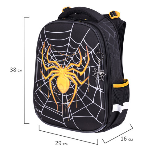 Ранец BRAUBERG PREMIUM, 2 отделения, с брелком, «Venomous spider», 3D панель, 38×29х16 см