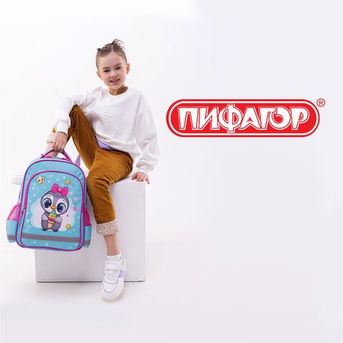 Рюкзак ПИФАГОР SCHOOL, 1 отделение, 3 кармана, «Smart penguin», 38×28×14 см