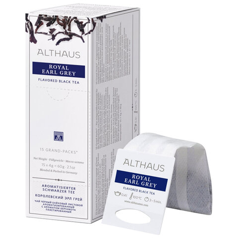 Чай ALTHAUS «Royal Earl Grey» черный, 15 пирамидок по 4 г для чайника, ГЕРМАНИЯ