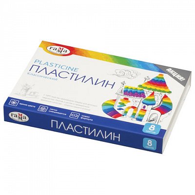 Пластилин классический ГАММА «Классический», 8 цветов, 160 г, со стеком, картонная упаковка