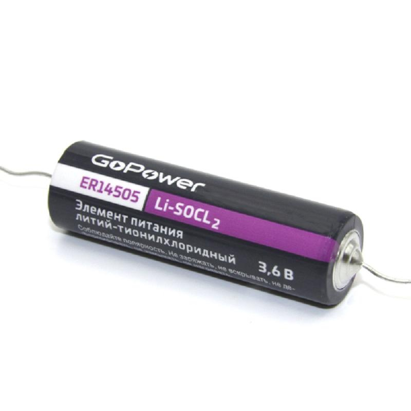 Батарейка GoPower 14505 PC1 Li-SOCl2 3.6V с выводами (1/10/500)