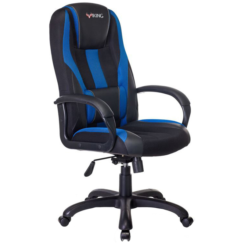 Кресло компьютерное VIKING-9/BL+BLUE, подушка, экокожа/ткань, черное/синее