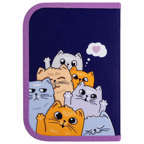 Пенал ПИФАГОР, 1 отделение, 1 откидная планка, полиэстер, 19×13 см, «Cats greetings»