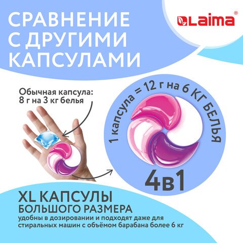 Капсулы для стирки большие концентрат 4 в 1с кондиционером«Магия сакуры»60 шт. LAIMA608877
