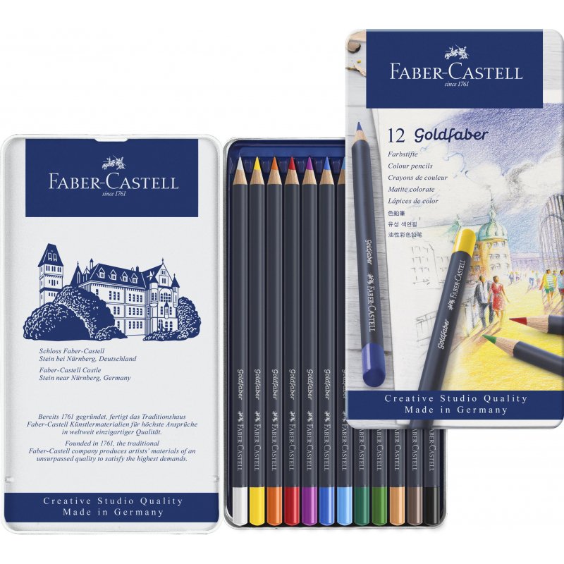 Карандаши цветные Faber-Castell «Goldfaber» 12цв., круглые, заточен., метал. коробка