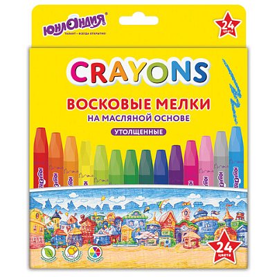 Восковые мелки утолщенные на масляной основе ЮНЛАНДИЯ «ДОМИКИ», 24 цвета