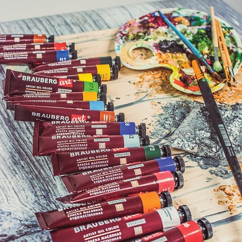 Краски масляные художественные BRAUBERG ART PREMIERE, 18 цветов по 22 мл, профессиональная серия, в тубах