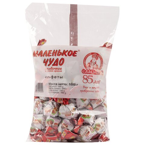 Конфеты СЛАВЯНКА «Маленькое чудо» со сливочным вкусом и цельным орехом, 1000 г, пакет
