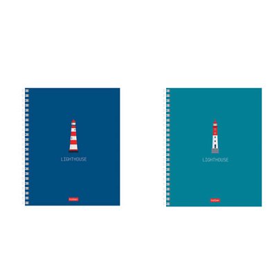 Тетрадь А5, 96 л., HATBER, гребень, клетка, Soft-touch ламинация, «Lighthouse» (микс в спайке), 089770