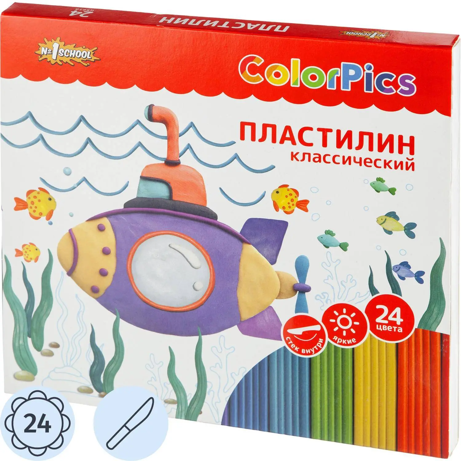 Пластилин классический Комус Класс (№1 School) ColorPics 24 цвета 480 грамм