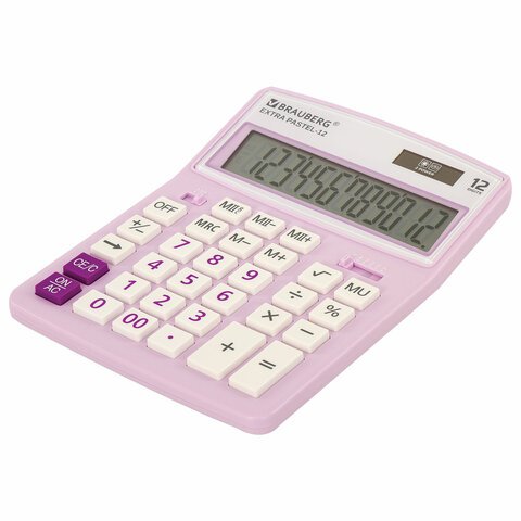Калькулятор настольный BRAUBERG EXTRA PASTEL-12-PR (206×155 мм), 12 разрядов, двойное питание, СИРЕНЕВЫЙ