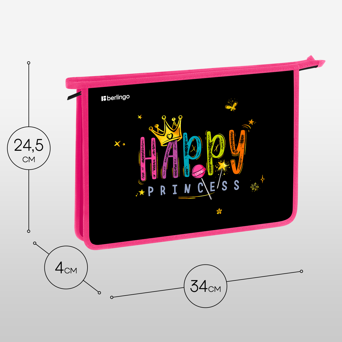 Папка для тетрадей 1 отделение, А4 Berlingo «Candy Princess», 340×245×40 мм, пластик, на молнии