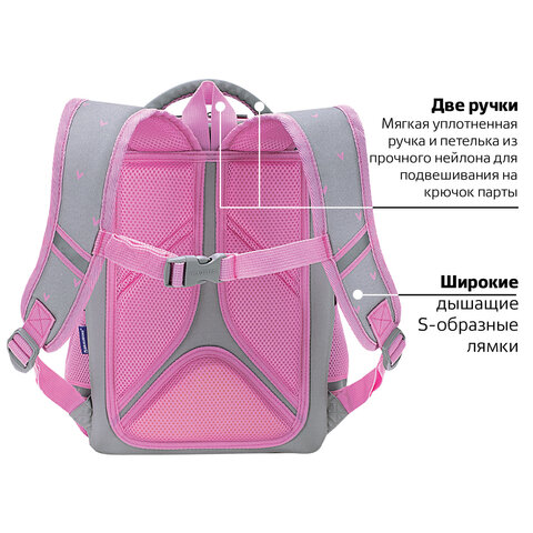 Ранец BRAUBERG LIGHT, 1 отделение, с брелоком, «Cat patches», плюшевые нашивки, 36×26х13 см