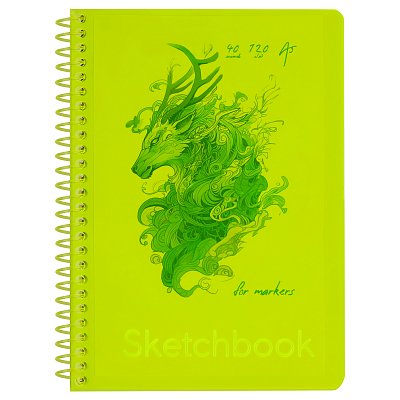 Скетчбук 40л., А5 BG «Neon. Yellow», на гребне, маркерная бумага 120г/м2