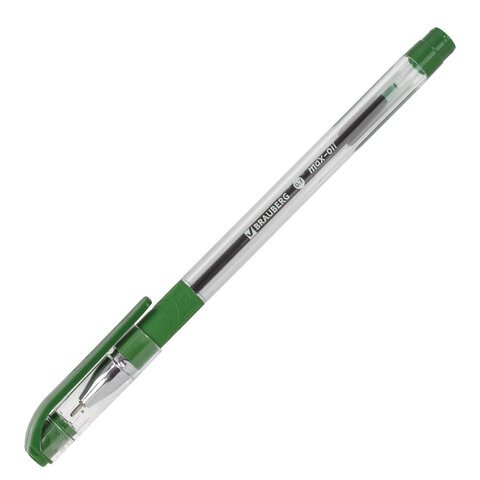 Ручка шариковая масляная с грипом BRAUBERG «Max-Oil», ЗЕЛЕНАЯ, игольчатый узел 0.7 мм, линия письма 0.35 мм