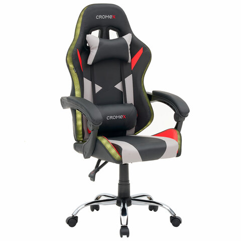 Кресло компьютерное CROMEX «Quantum GM-155 RGB», подсветка, две подушки, экокожа, черное/красное/серое