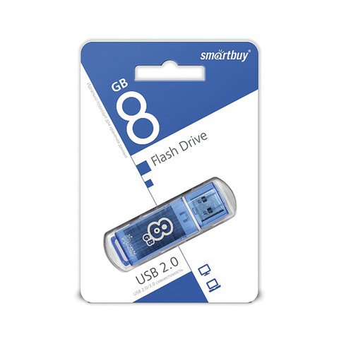 Флеш-память SmartBuy Glossy series 8Gb USB 2.0 голубая