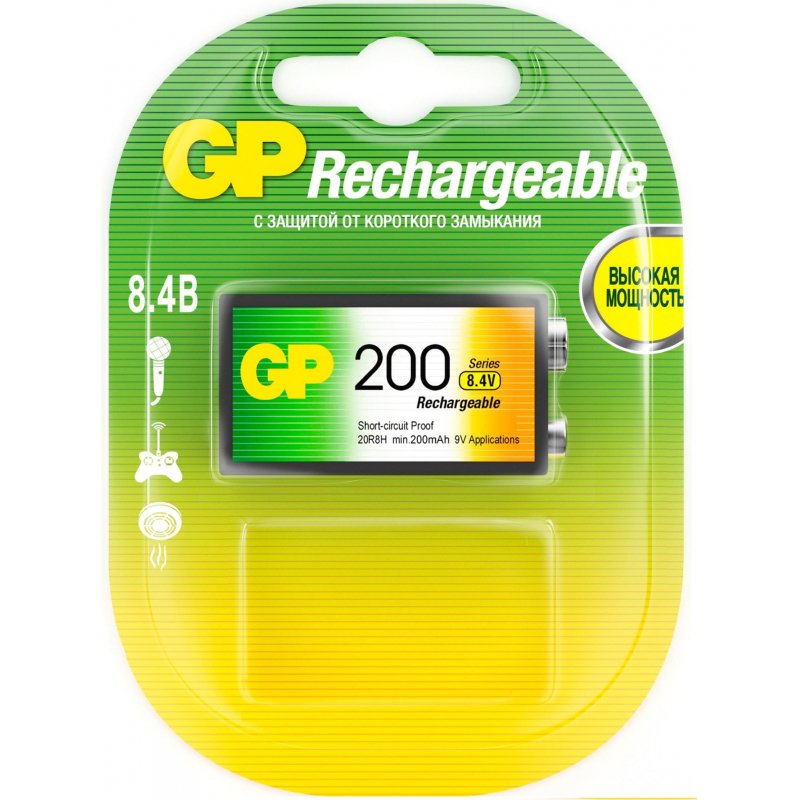 Аккумулятор GP 200 mAh 6LR61/Крона 9V/1604А NiMH (1 шт/бл)