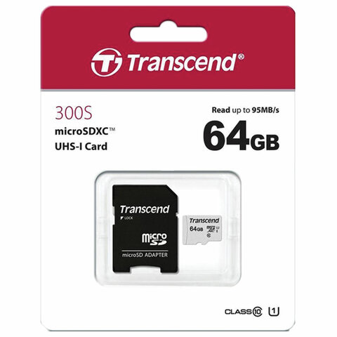Карта памяти Transcend micro SDXC 64 Gb Class 10 (TS64GUSD300S-A)