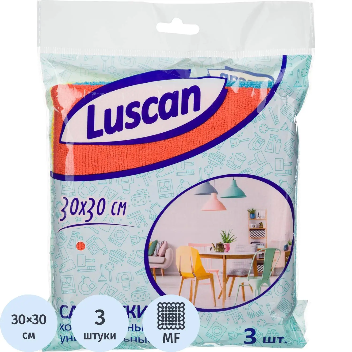 Салфетки хозяйственные Luscan микрофибра 30x30 см 300 г/кв.м (3 штуки в упаковке)
