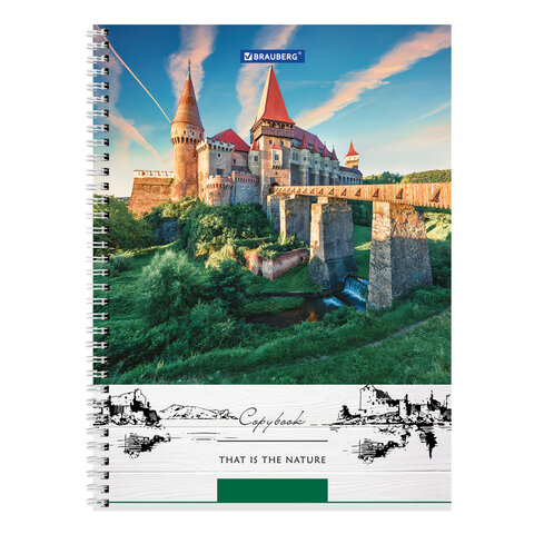 Тетрадь А4, 80 л., BRAUBERG, гребень, клетка, обложка твердая, «Nature»