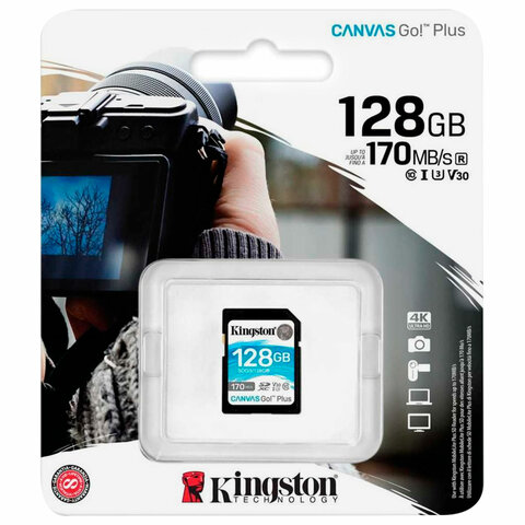 Карта памяти SDXC 128GB KINGSTON Canvas Go Plus, UHS-I U3, 170 Мб/с (class 10)