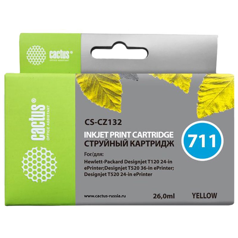 Картридж струйный CACTUS (CS-CZ132) для плоттеров HP DesignJet T120/T520, желтый, 26 мл
