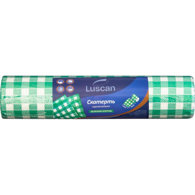 Скатерть одноразовая Luscan, 120×200см 6шт/рулон, зеленая клетка