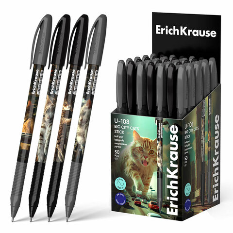 превью Ручка шариковая масляная ERICH KRAUSE U-108 «Stick Big City Cats», СИНЯЯ, узел 1 мм, линия 0.5 мм