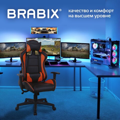 Кресло компьютерное BRABIX «GT Racer GM-100», две подушки, экокожа, черное/оранжевое, 531925