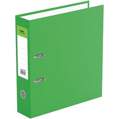 Папка-регистратор СТАММ «Стандарт», 70мм, бумвинил, с карманом на корешке, салатовая