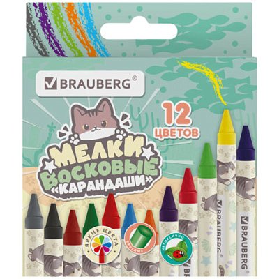 Восковые мелки BRAUBERG «МИЛЫЕ КОТЫ», НАБОР 12 цветов