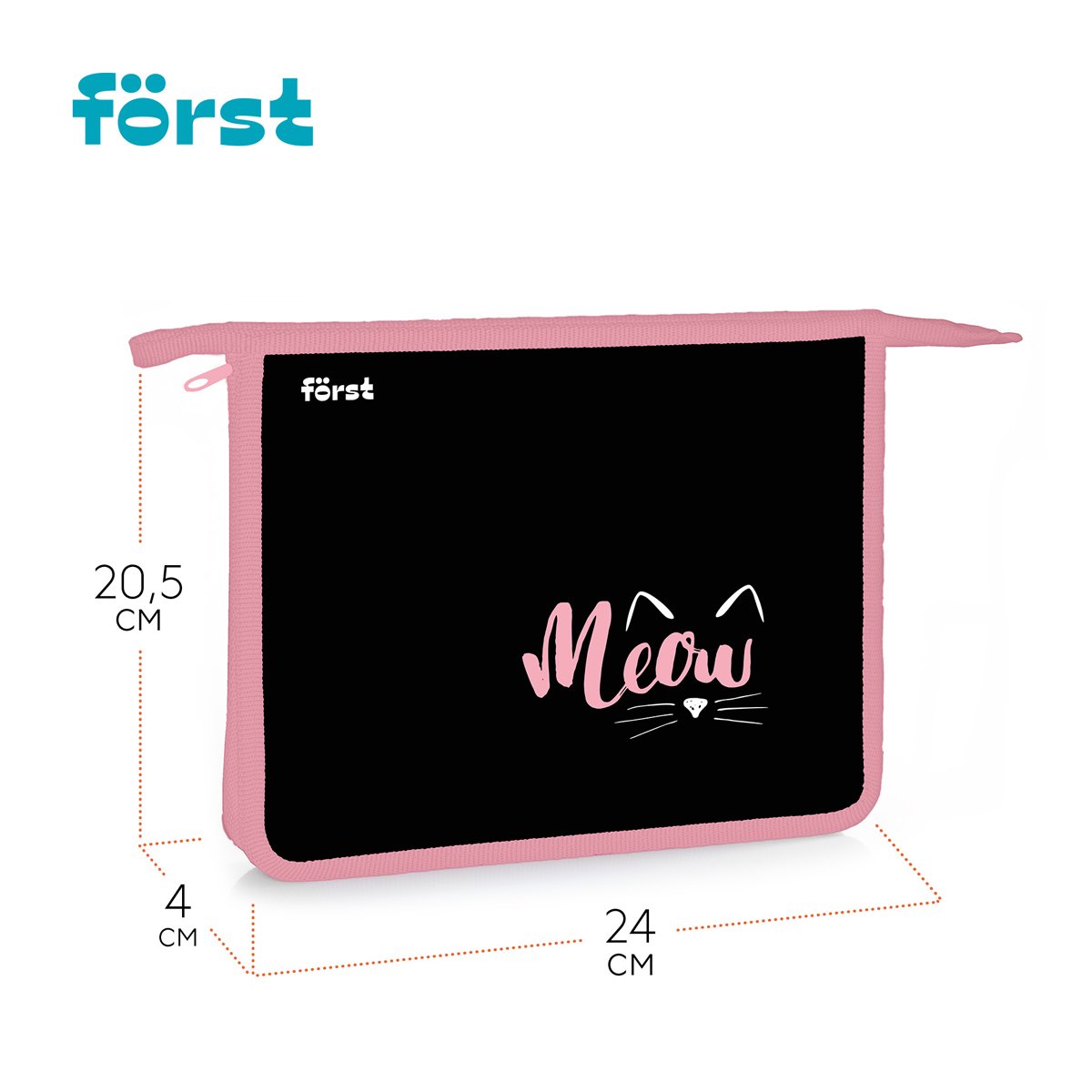 Папка для тетрадей 1 отделение, А5 Först «Meow», 240×205×40мм, пластик, на молнии