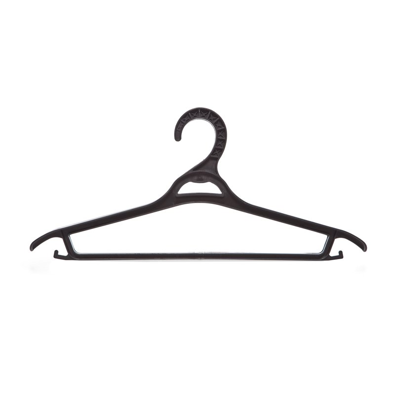 превью Вешалка-плечики Office Clean, пластик, плоская, перекладина, крючки, 42см (р.46-50), цвет черный