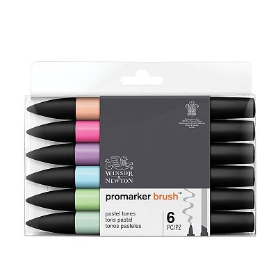 Набор маркеров-кистей худож двухсторонние Winsor&Newton «PromarkerBrush», спиртовые, скошенный/кисть, 6 цв, пастельные оттенки (2)