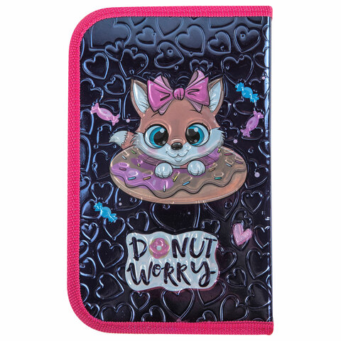 Пенал ЮНЛАНДИЯ, 1 отделение, металлизированный картон, конгрев, 19×11 см, «Donut worry»