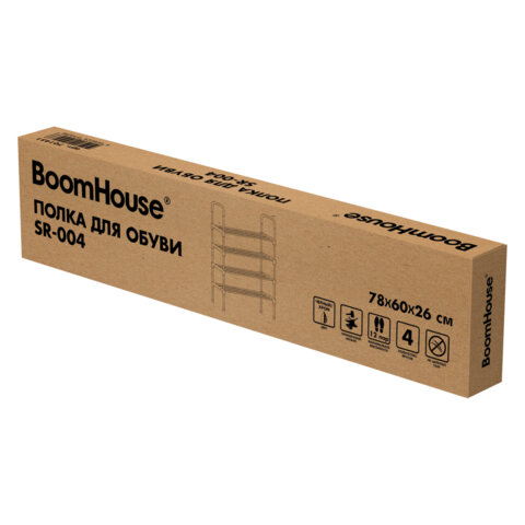 Полка для обуви BOOMHOUSE SR-004 (В785хШ565хГ260), 4 полки, металл/пластик, черная/хром