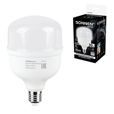 Лампа светодиодная SONNEN EXTRA, 30 (250) Вт, Е27, цилиндр, нейтральный белый, 30000 ч, LED Т100-30W-4000-Е27