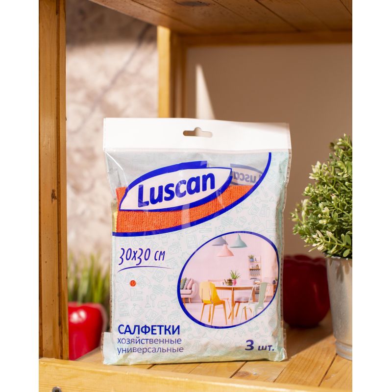 Салфетки хозяйственные Luscan из микрофибры универс 300г/м2 30×30см 3шт/уп