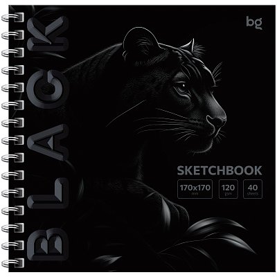Скетчбук 40л., 170×170 BG «Black. Tiger», на гребне, soft tuch, выборочный лак, 120г/м2